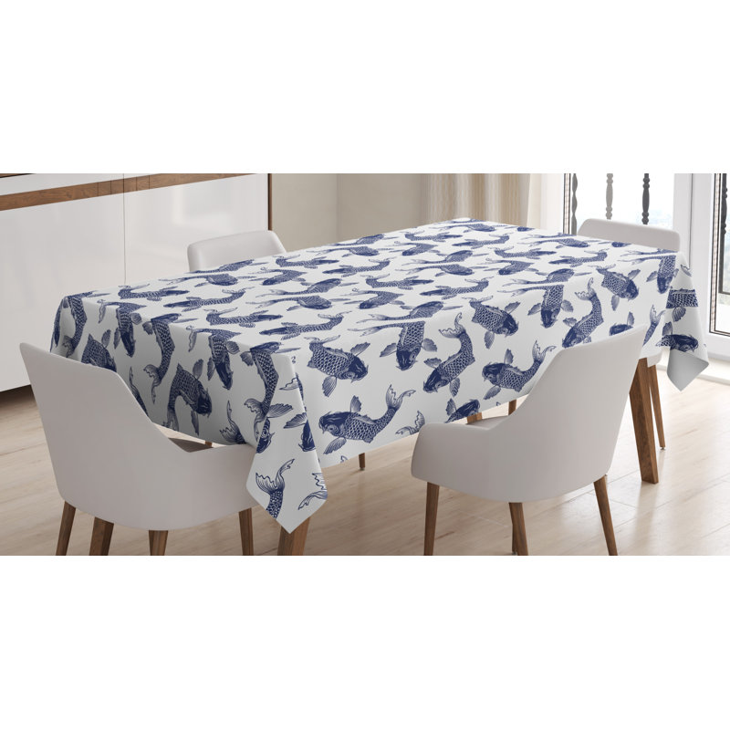Koi Fish Geometric Tablecloth, 90" L x 60" W