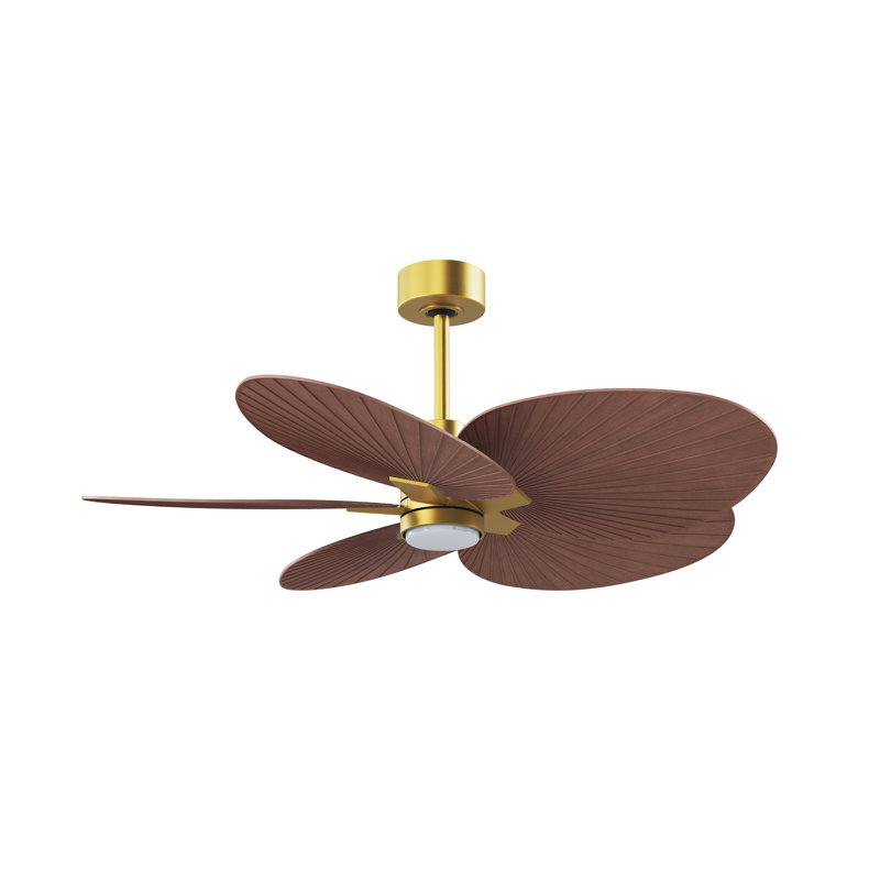 Alessandra - Ventilateur de plafond à cinq pales - DEL intégrée, Laiton brossé, Ton noyer
