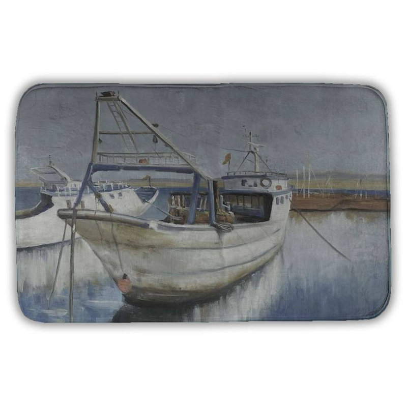 Aylor Microfiber Non-Slip Bath Mat, Blue/White, 24" W x 17" L