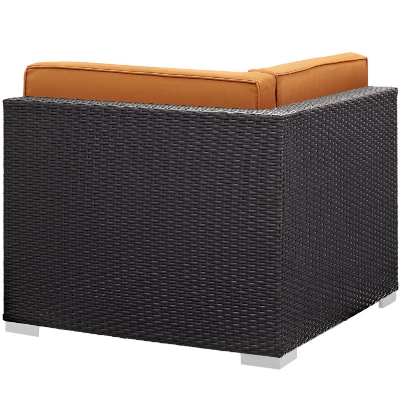 Ameil Outdoor Patio Corner Sectional Set Of 2 In Espresso Orange, Orange