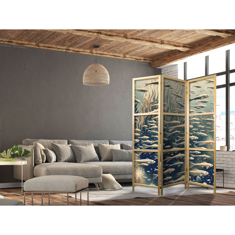 171cm H Solid Wood Folding Room Divider, 171cm H x 135cm W x 1.2cm D, 3