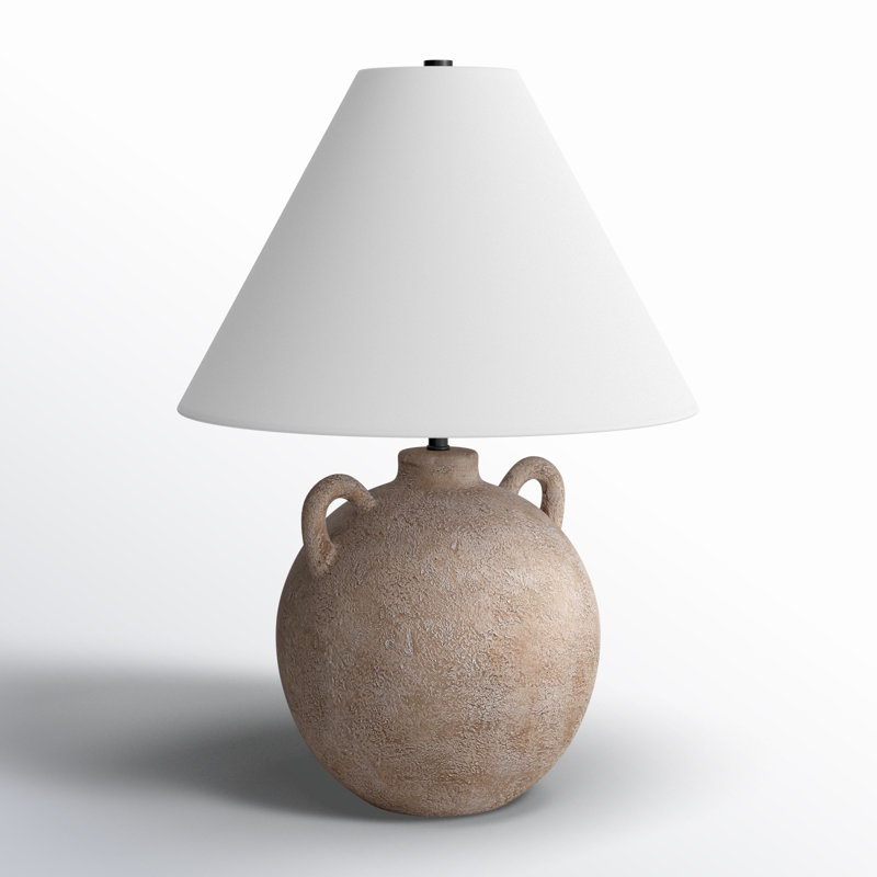 Antique White Ceramic Table Lamp with Cotton Shade