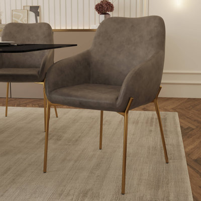 Kobinski Upholstered Dining Chair In Velvet/Leather/Boucle With Gold Chrome Iron