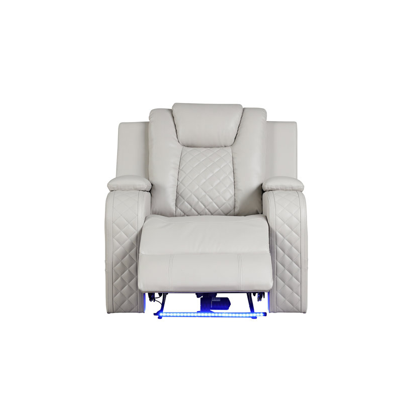 BENZ LED & Power Recliner Chair Made With Faux Leather In Ice Same As 659436190283 ( CA Inventory), Beige Leather