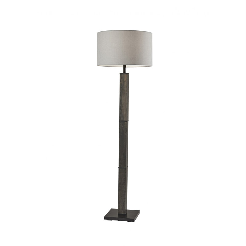 Balmeet 62" Wood And Metal Floor Lamp With Fabric Drum Shade, Black, Smoke