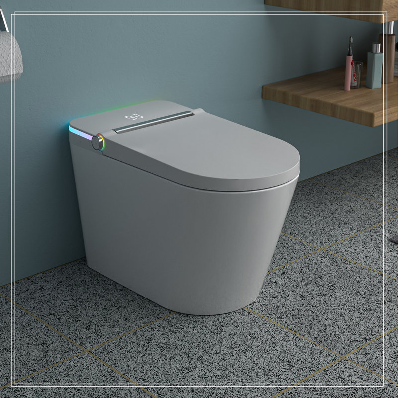 Smart Toilet With Bidet Built In, Auto Open & Close, Elongated Heated Seat, Foot Sensor Flush, LED Display, Warm Water Wash, Dryer, Night Light