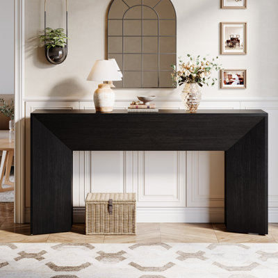 63-Inch Black Console Table For Entryway Table, Modern Wooden Sofa Table Behind Couch For Living Room
