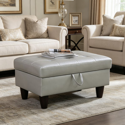 Faux Leather Storage Ottoman