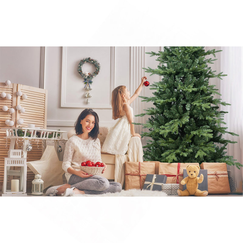 7.5FT Green PVC+PE Christmas Tree With 2856 Tips – Full & Lush Hinged Tree With Metal Stand, Easy Assembly, Realistic Mixed Needle Design
