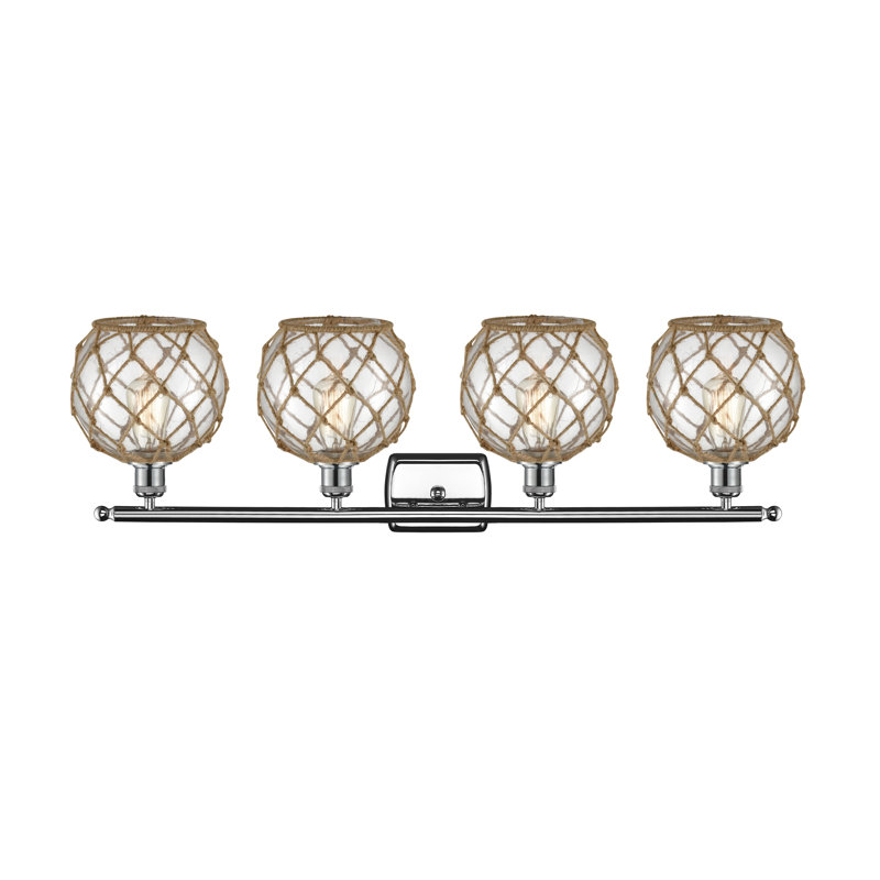 Éclairage de salle de bain à intensité variable 4 lumières Larochelle Farmhouse Rope, Clair/Brun, Chrome poli
