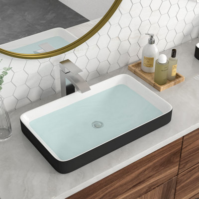 Bathroom Semi-Recessed Vessel Sink Ceramic Above Counter Basin Sink
