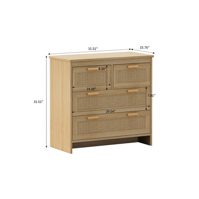 Allye Rustic 4 - Drawer Dresser with Wooden Base for Bedroom and Living Room