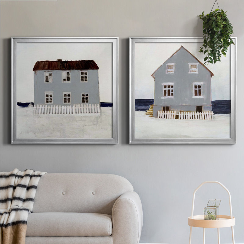 Beach Hut I Beach Hut I - ensemble de 2 cadres photo, H 34,5 po x l 69 po x P 1,5 po, Toile encadrée argentée, Pas de tapis