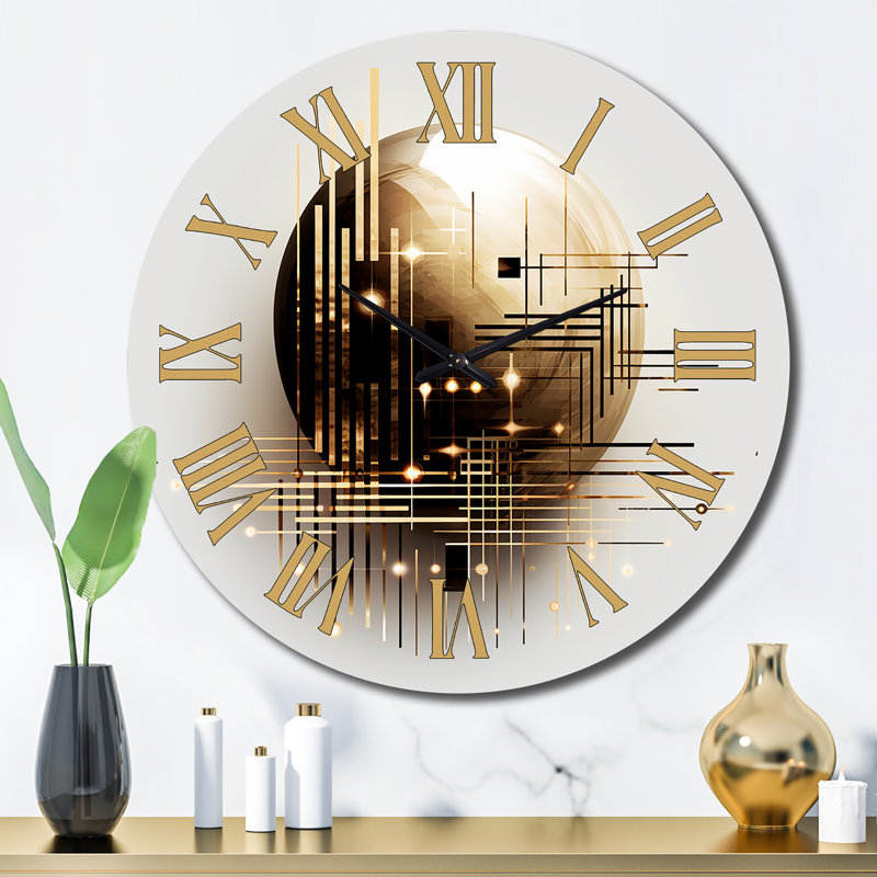 Horloge murale Golden Geometric Glam Full Moon III, Grand