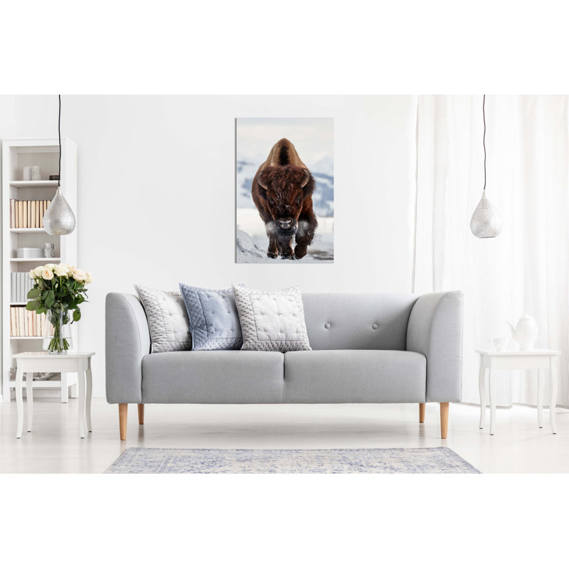 Panther Print Fine Art Prints Running Brown Bison In Wildlife Artistic Framed Canvas Prints, Pictures For Home Walls, Bedroom, Living Room & Bathroom Decor - Wrapped Canvas Art Prints