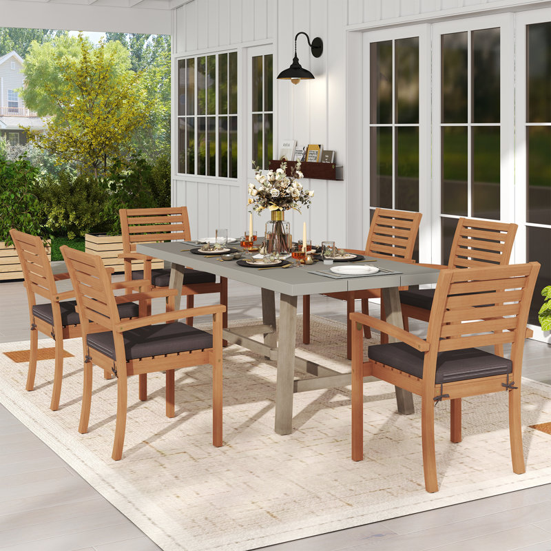 Outdoor 7-piece Dining Set With Umbrella Holes And Cushions