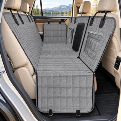 Waterproof Split Rear Seat Pet Car Cover with Mesh Window and Storage Pockets