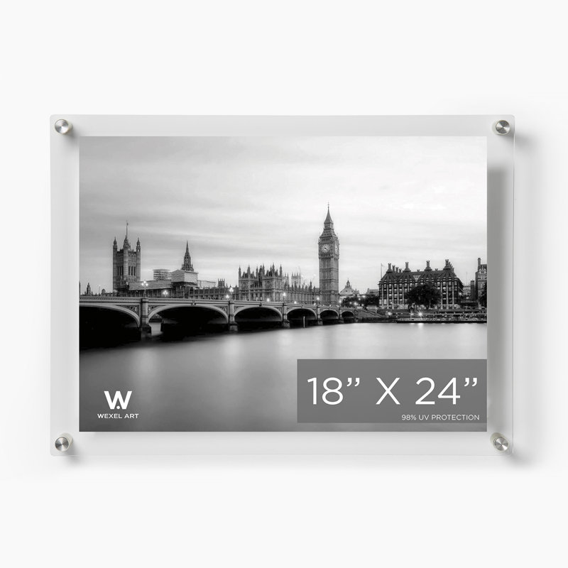 Clear UV-Grade Acrylic Modern Floating Picture Frame, 18" W x 24" H, Silver
