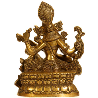 Statue de déesse Saraswati en laiton fabriquée à la main avec Veena, 11,5 po, Figurine religieuse traditionnelle indienne pour l'autel et la salle de méditation