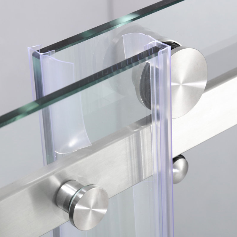 Porte de douche en verre trempé 60 po x 76 po, nickel brossé, gros rouleaux, rail carré, autonettoyant, imperméable, portes de salle de bain centrales 60 po x 76 po, 3/8 po d'épaisseur, accès