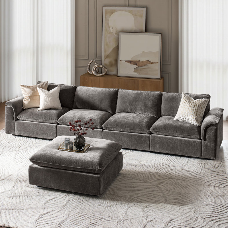 Cioffi Oversized L Shaped Modular Cloud Sectional Sofa with Removable Cushion Cover, Gray, 4, 34.5" H x 156" W x 73" D