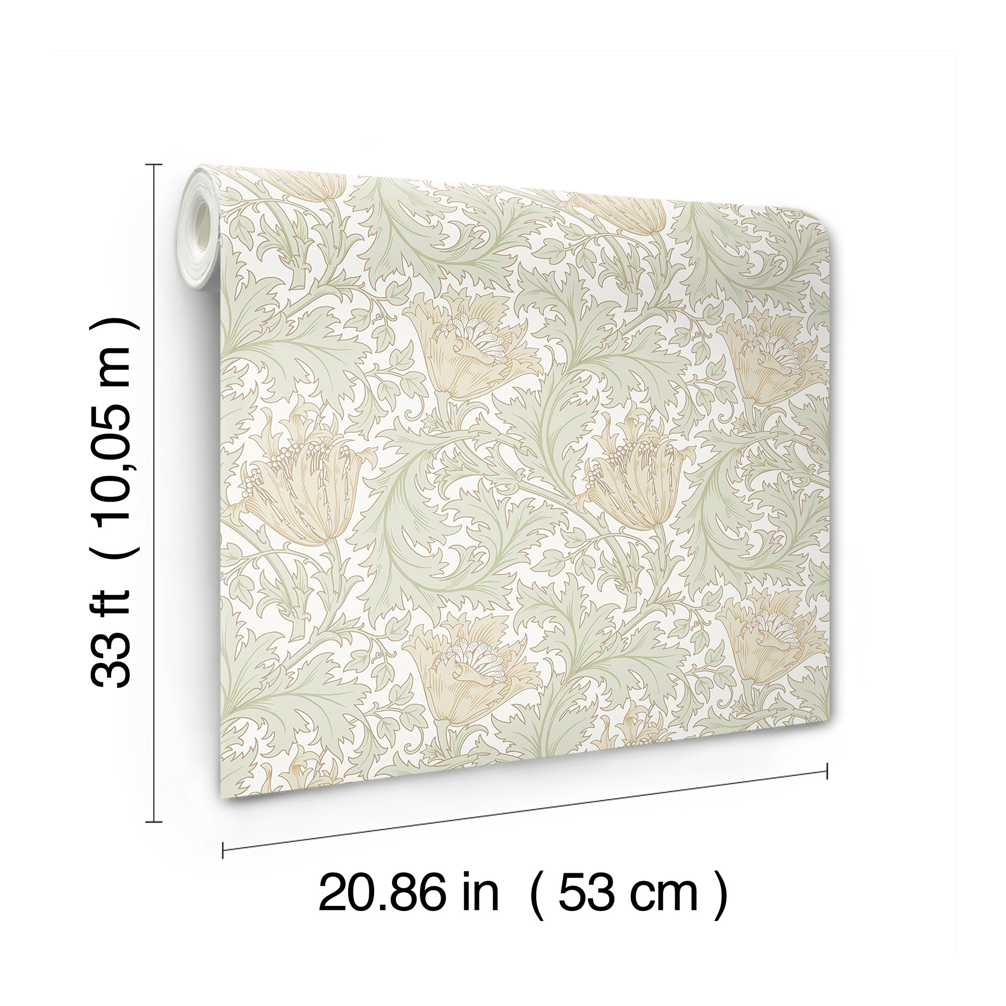 Anemone Floral Wallpaper, Light Green