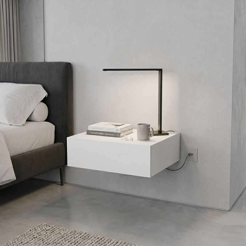 Maxxwel Floating Nightstand, Sleek Wall-Mounted Design With Spacious Drawer Storage, White