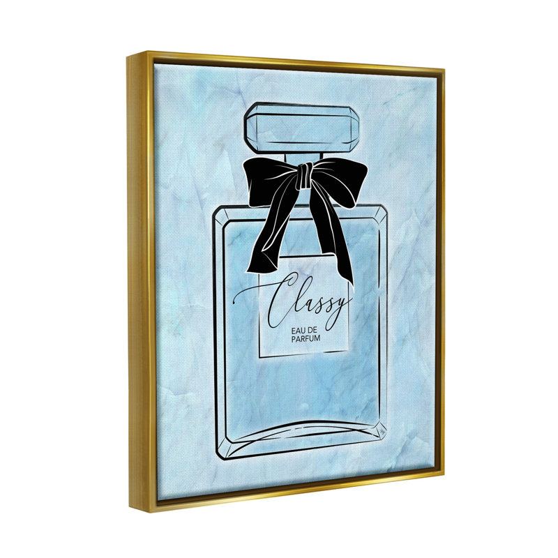 Ba-770-Floater Classy Blue Perfume par Martina Pavlova, Cadre flottant métallique doré, H 30 po x l 24 po