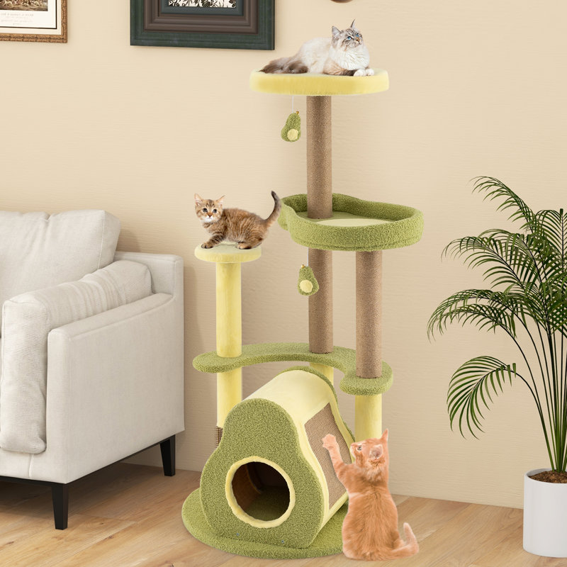 Tour à chat à plusieurs niveaux avec brosse à toilettage
