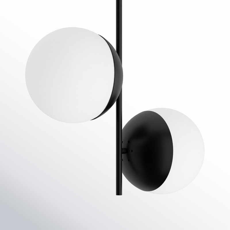 Lustre sphérique à intensité variable 2 lumières Yearby, Noir, Blanc givré