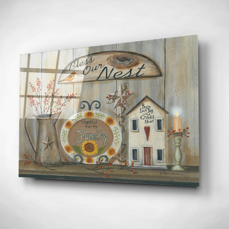 «Bless Our Nest Country Shelf» par Pam Britton - peinture sans cadre, H 16 po x l 24 po x P 0,2 po