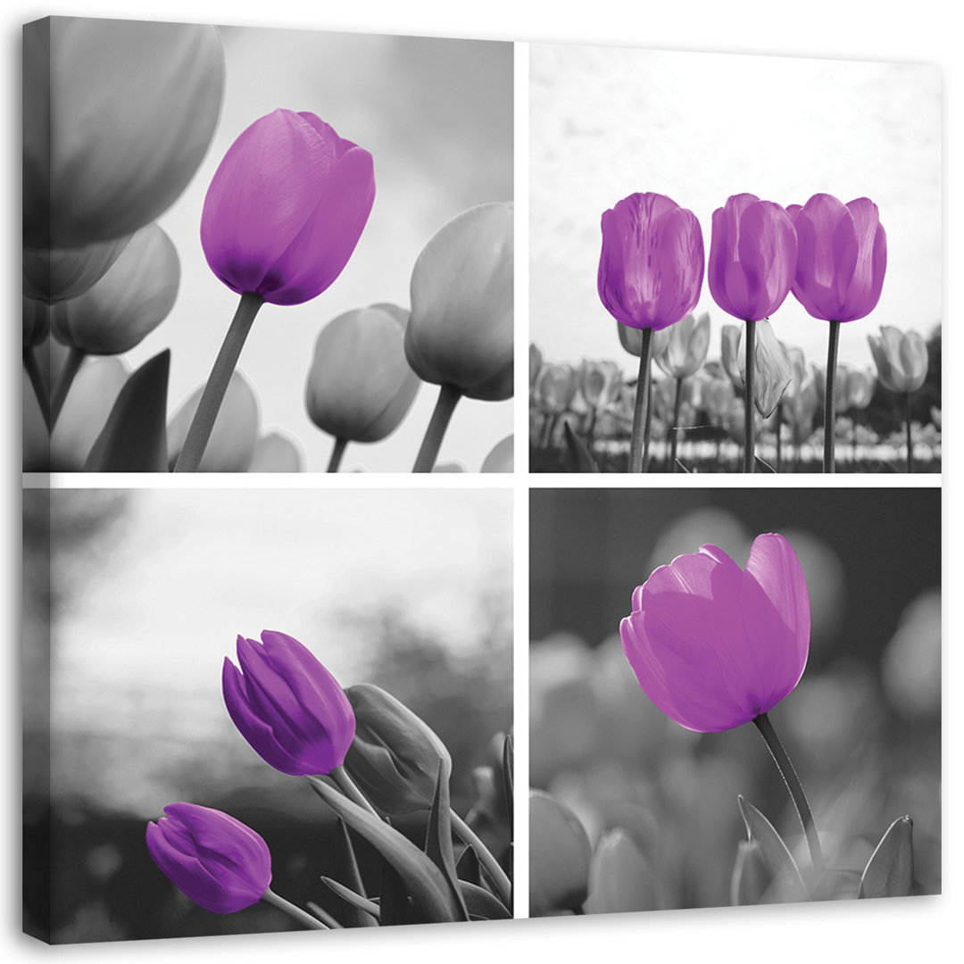 Leinwandbild Set aus lila Tulpen