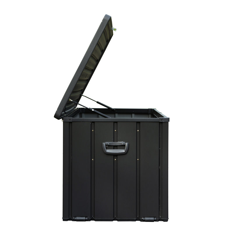 100 Gallon Patio Storage Bin - Waterproof, Lockable For Garden Tools & Beach Gear Dark Gray Box Holds Outdoor Supplies Pool Accessories