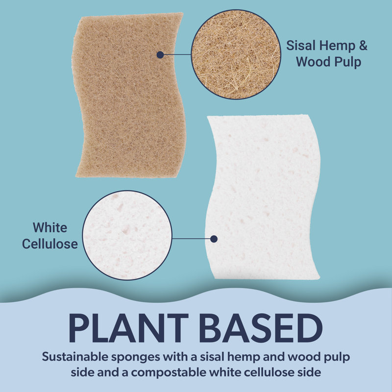 Natural Plant Based Non-Scratch Sisal Hemp/Cellulose Scrubbing Dish Sponge (Set of 12)