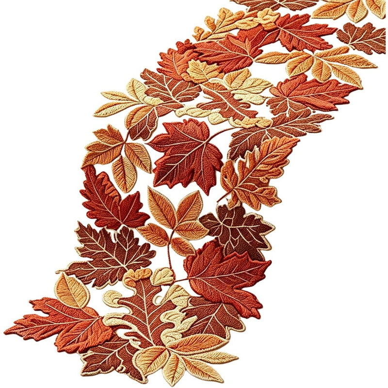 Chemin de table brodé à feuilles d'automne