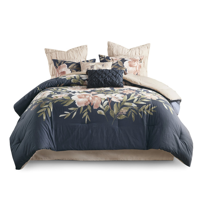 Mélange de coton bleu marine - literie 8 pièces, Édredon grand + 7 articles supplémentaires