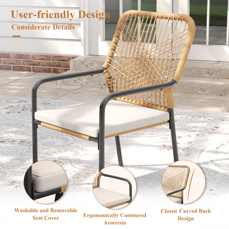 6-Person Rectangular Outdoor Patio Dining Set With Stackable Armchair