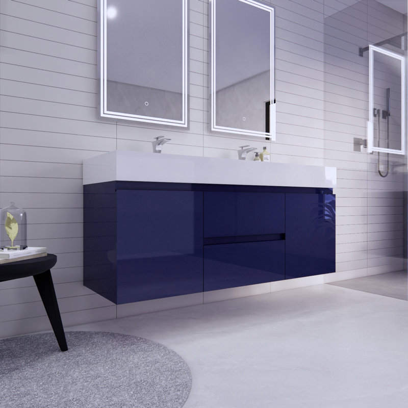 Babajide Bathroom Vanity with Acrylic Top, High Gloss Night Blue