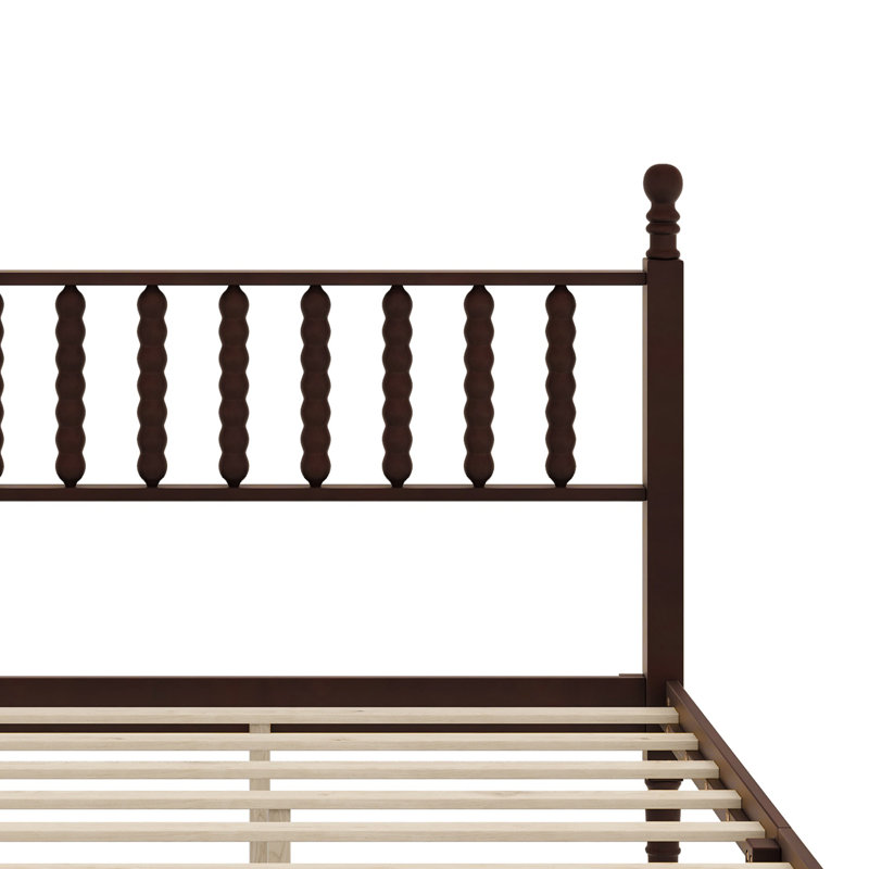 Lit plateforme rétro en bois avec tête de lit en forme de gourde, Noyer, King