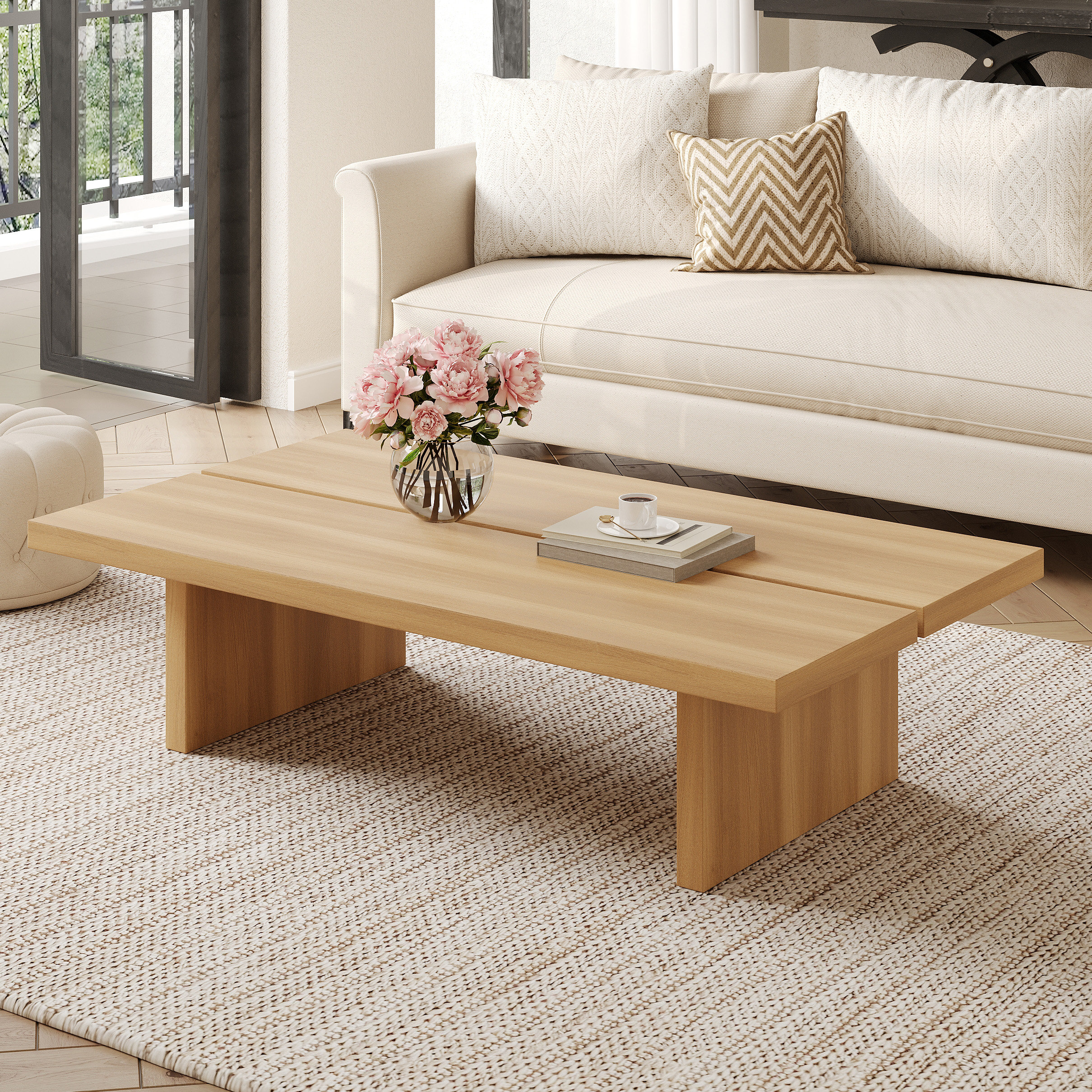 Oak - Latitude Run® 47"Modern Wood Coffee Table, Rectangler Sled Coffee Table for Livingroom & Reviews | Wayfair