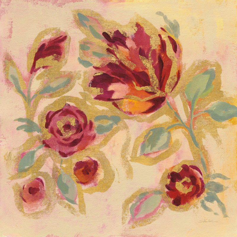 Gilded Loose Floral II by Silvia Vassileva - Wrapped Canvas Painting, 30cm H x 30cm W x 3.8cm D