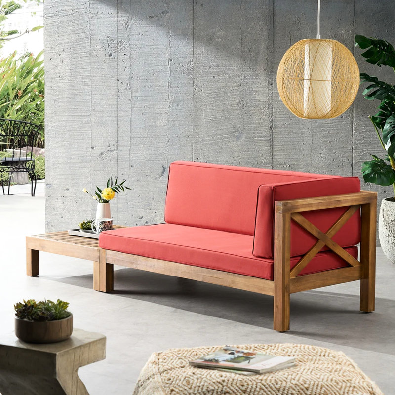 Meubles de patio en bois rouge - avec table basse, tissus aquatiques, style de vie élégant avec rembourrage, classique