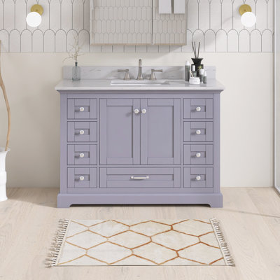 Ensemble de meuble-lavabo autoportant 48 po avec plateau en marbre de Carrare 48 po