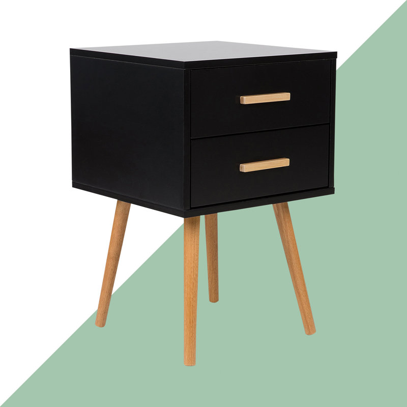 Aarush 40cm W Solid + Manufactured Wood Bedside Table, Black