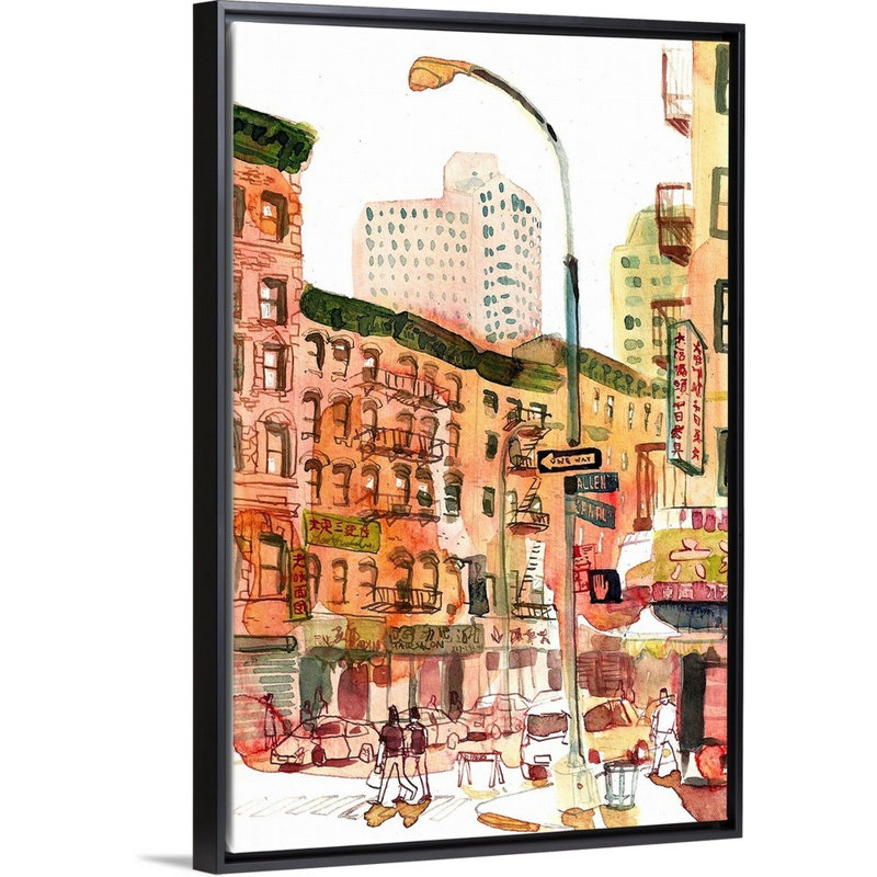 "Chinatown, New York City" par Eleanor Doughty-impression sur toile, H 26 po x l 18 po x P 1,75 po, Toile avec cadre noir