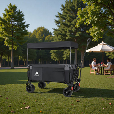 Multi-Functional Pull Folding Wagon Cart with Flexible Handle & Canopy, Heavy Duty Utility Cart with 7"x4" All-Terrain Wheels for Camping, Transport, Groceries, Sports, 480LBS/120L