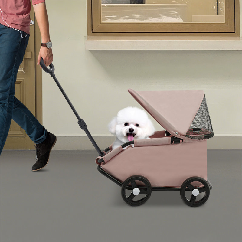 Small Dog Stroller,  Wheels Folding Dog Cart, Pet Stroller For Shopping Walking, Pink