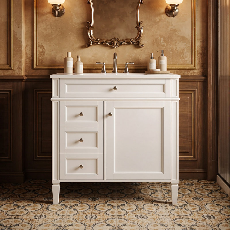 30'' Freestanding Single Sink Bathroom Vanity with Ceramic Top, White