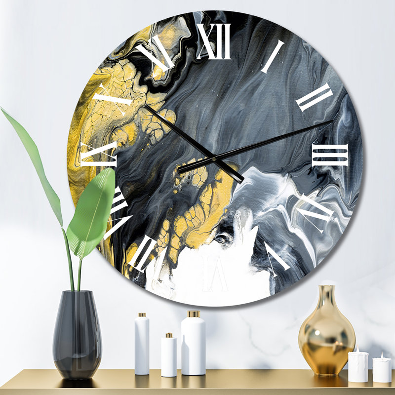 Horloge murale moderne abstraite noire et dorée, Petit