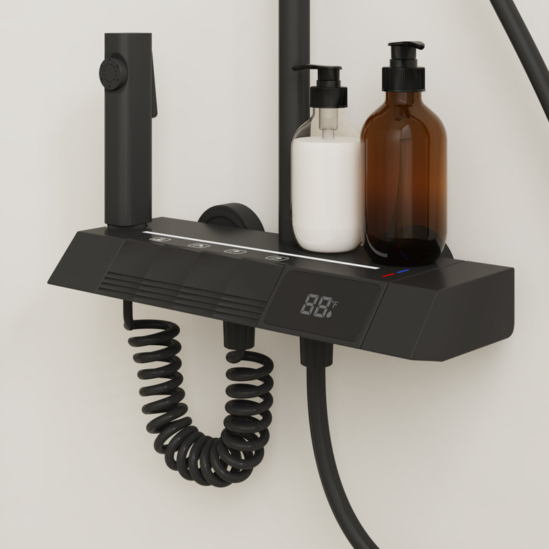 Système de robinet de douche 4 en 1 avec affichage de la température à DEL, valve en céramique et jet multifonction